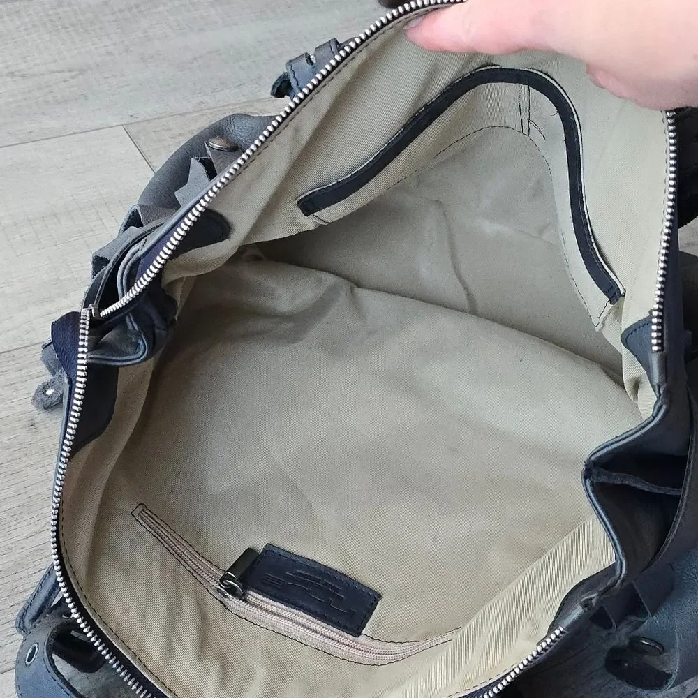 Innue Graphite Gray Italian Distressed Leather Hobo Bag Handbag Grunge Rock